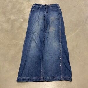 Vintage y2k 90s baggy wide leg pinup rags buckleback denim jeans